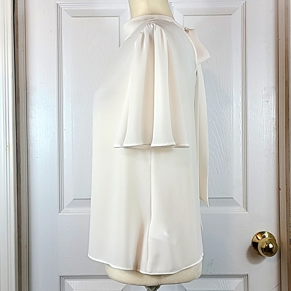 Express Cream Mock Neck Short Sleeve Blouse - Picture 5 of 10
